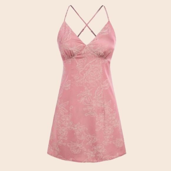 Cider Floral Criss Cross Satin Mini Dress Size Medium - Picture 1 of 14